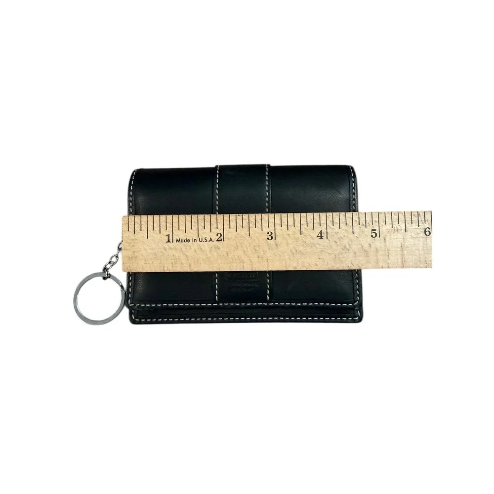 Coach Mini Wallet Keychain Women OS Black Good Leather Contrast Stitch Bifold‎